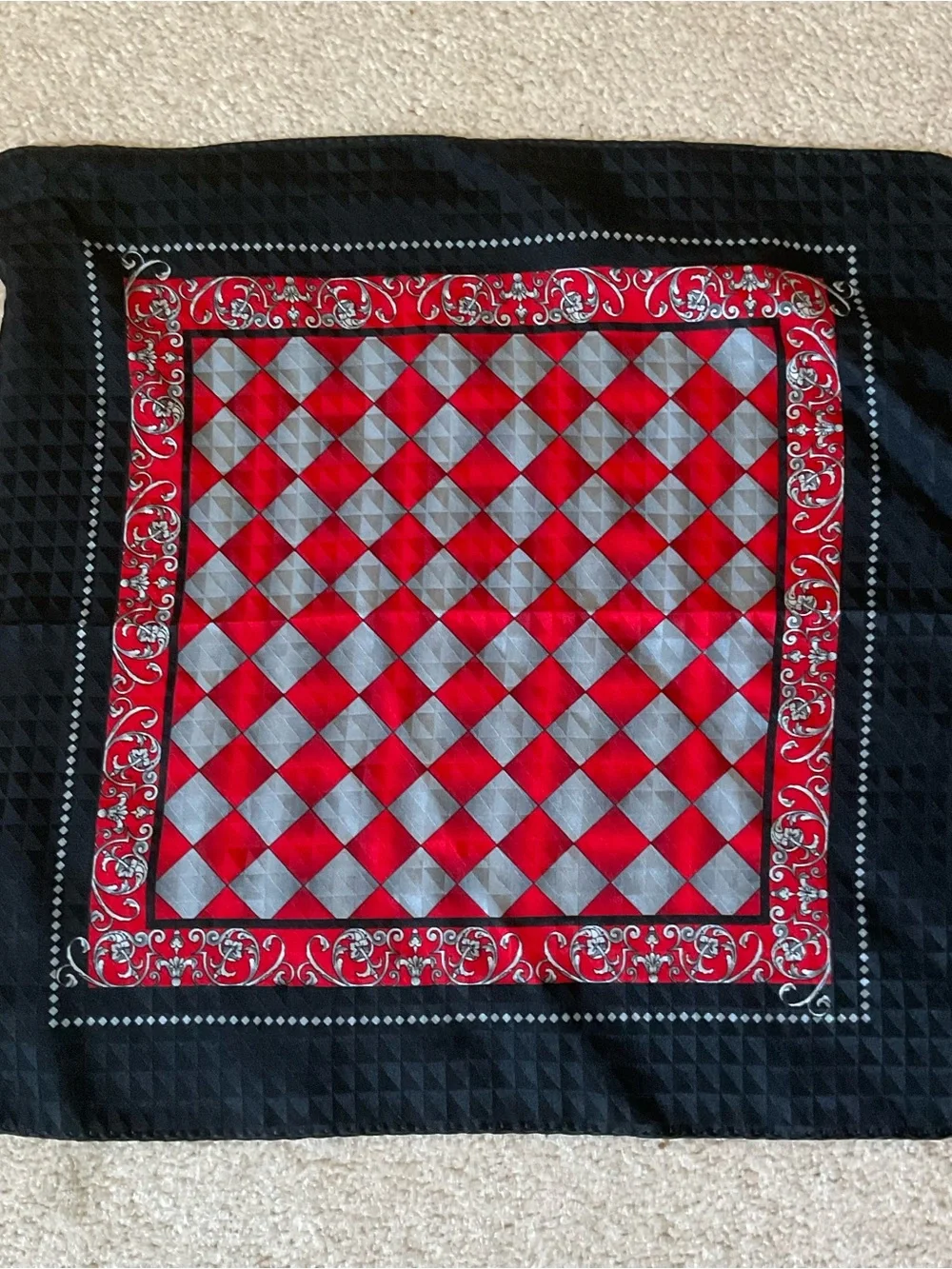 100% Silk Red & Black Checkered Bandana Scarf